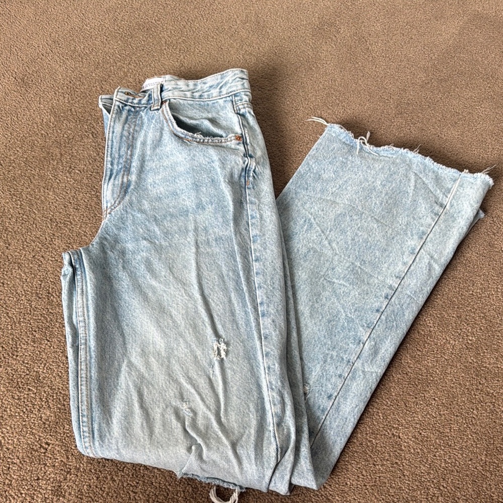 ZARA Distressed Wide-Leg Jeans